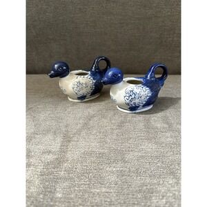 Set Of 2 Delft Blue & White Ceramic Duck Personal Creamers Made In China